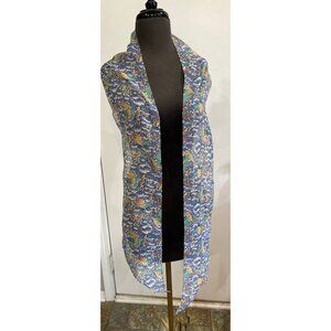 Vtg 1970’s Psychedelic Flowers Waves 20’s Flapper Scarf 74" x 6.5" All Cotton